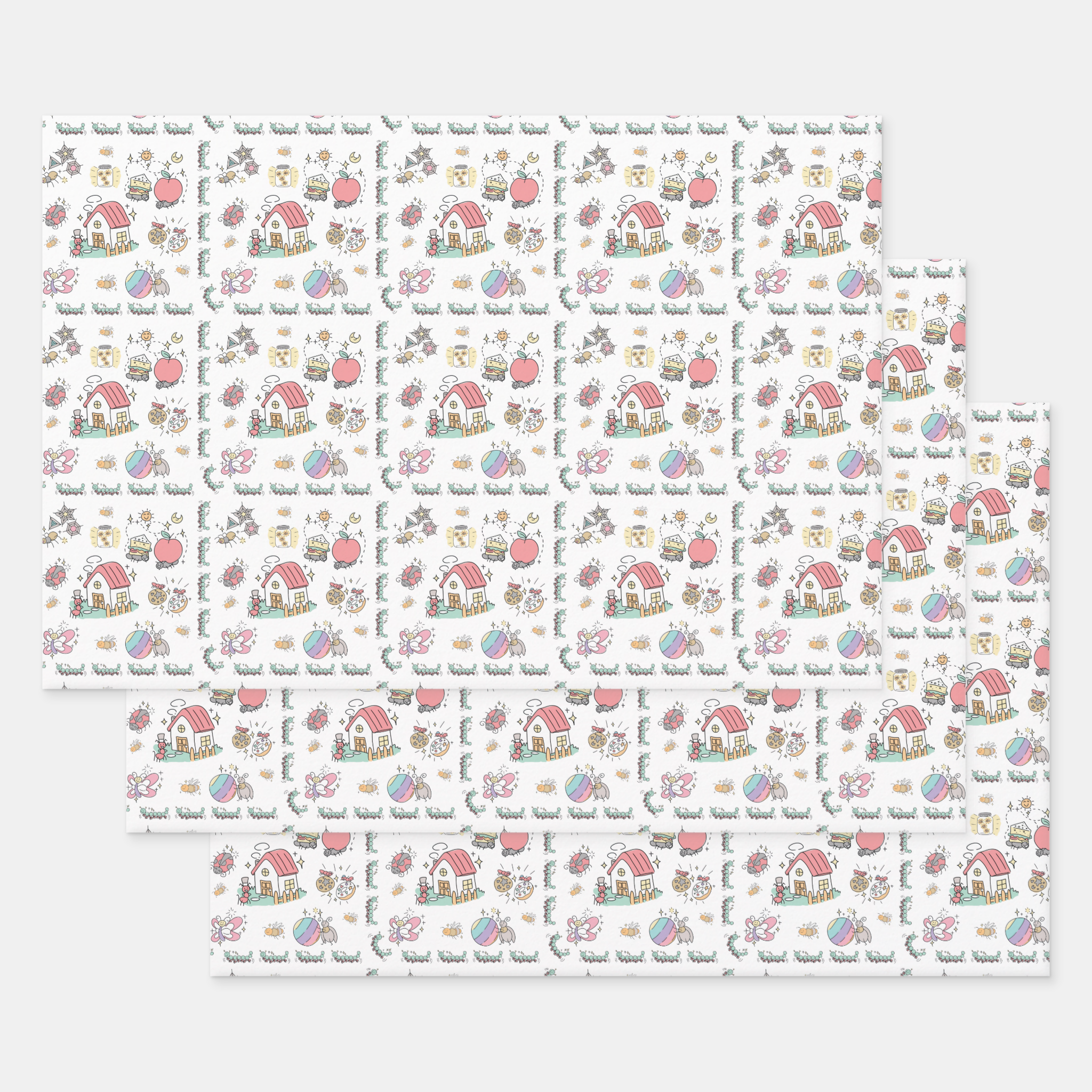 Bugs Gift Wrapping Paper Sheets, Set of 3