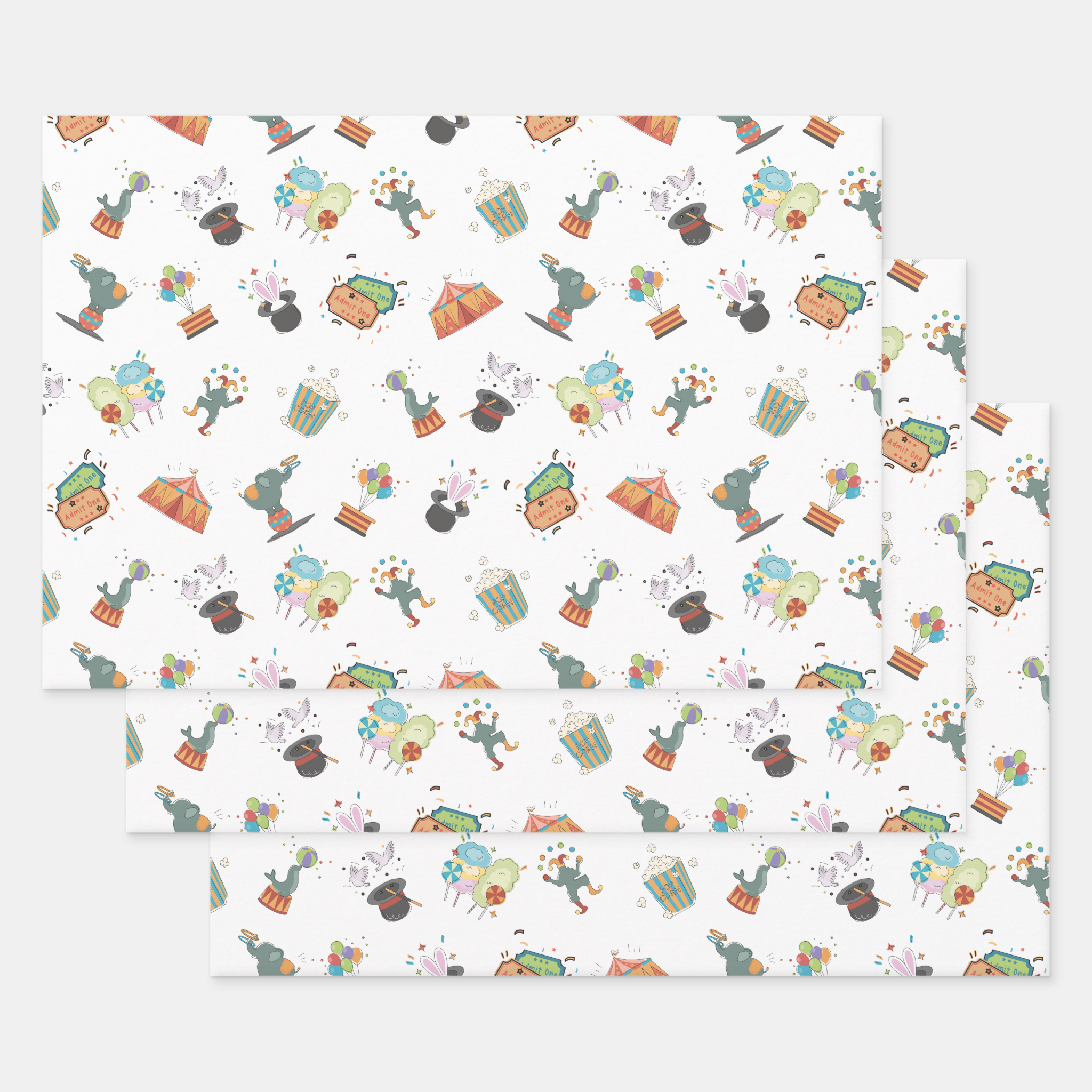 Circus Gift Wrapping Paper Sheets, Set of 3