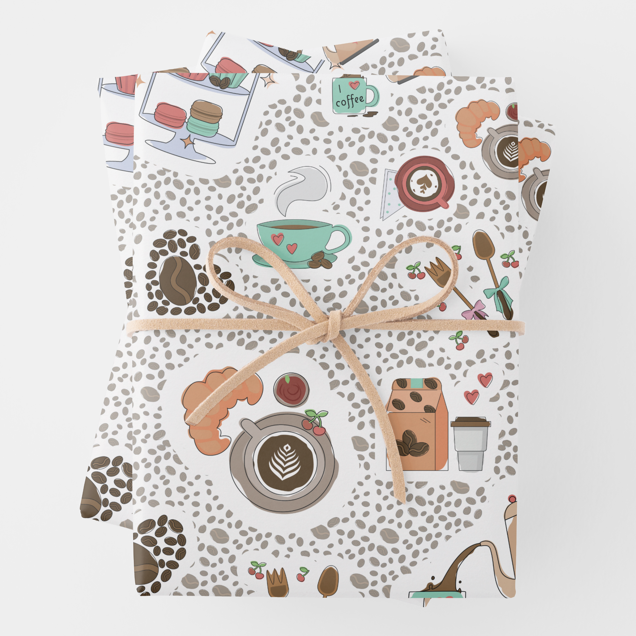 Coffee Gift Wrapping Paper Sheets, Set of 3