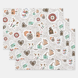 Coffee Gift Wrapping Paper Sheets, Set of 3