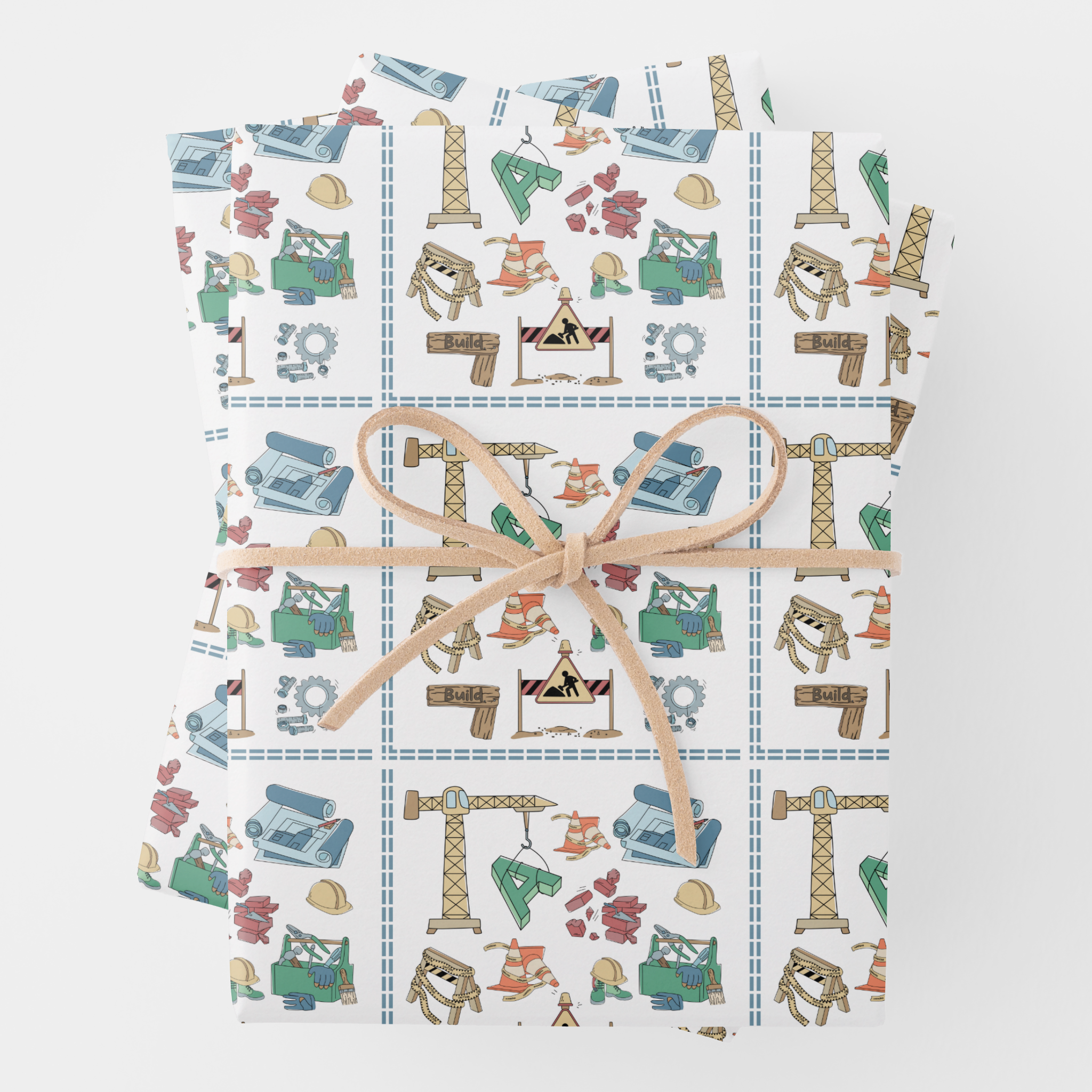 Construction Gift Wrapping Paper Sheets, Set of 3