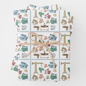 Construction Gift Wrapping Paper Sheets, Set of 3