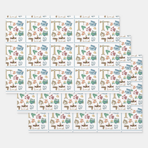 Construction Gift Wrapping Paper Sheets, Set of 3