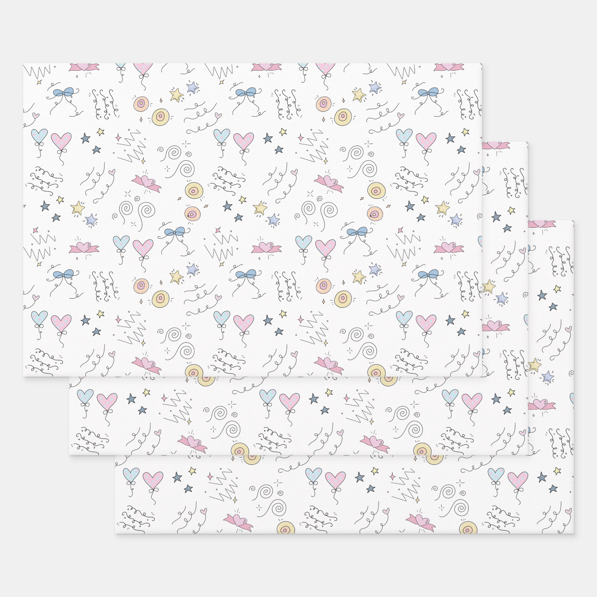 Doodle Lines Gift Wrapping Paper Sheets, Set of 3