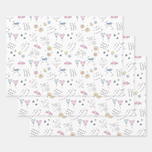 Doodle Lines Gift Wrapping Paper Sheets, Set of 3