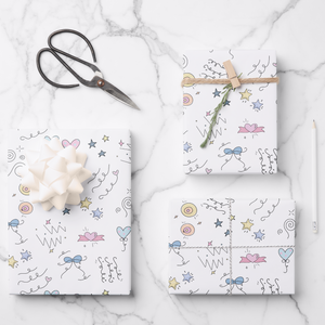 Doodle Lines Gift Wrapping Paper Sheets, Set of 3