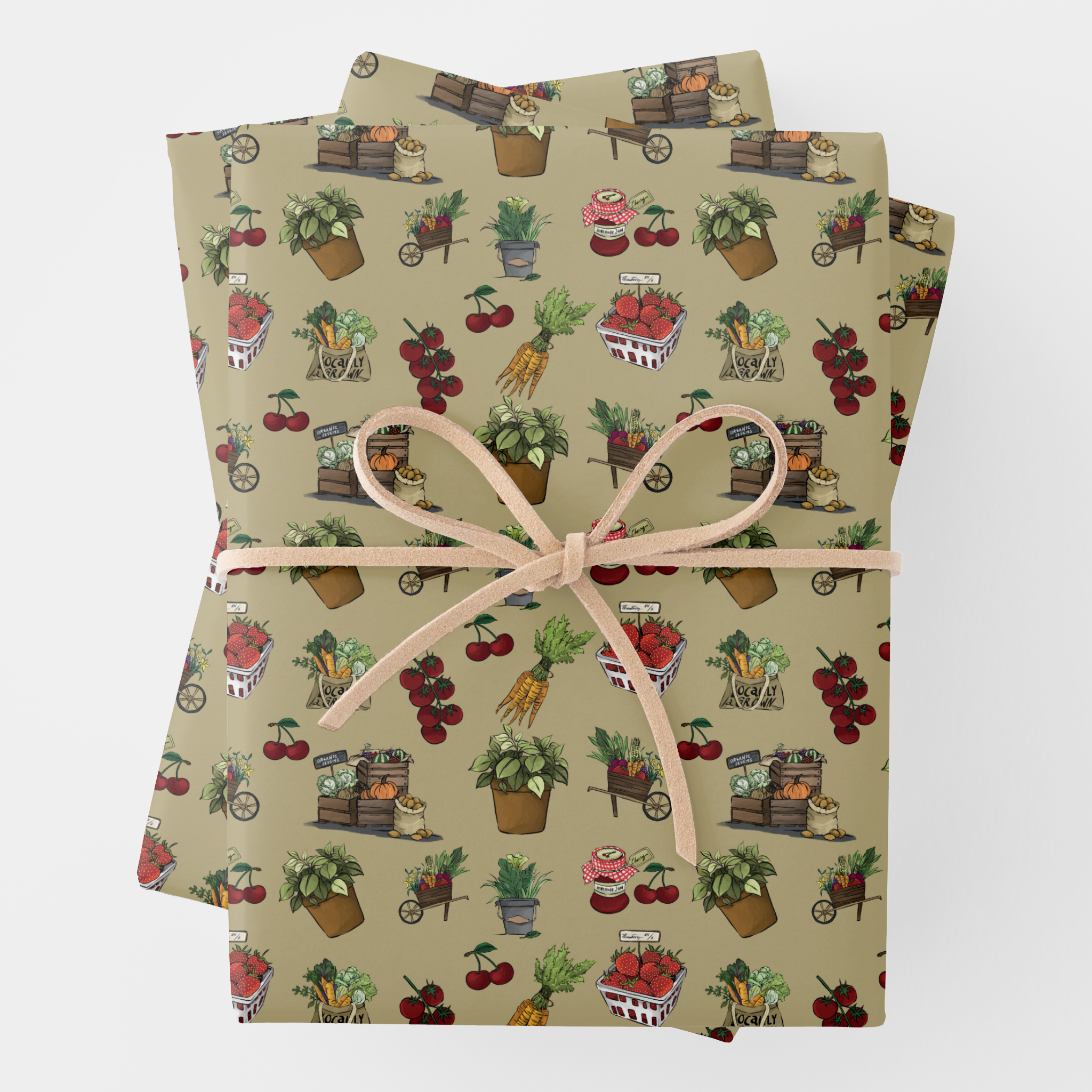 Farmers Market Gift Wrapping Paper Sheets, Set of 3