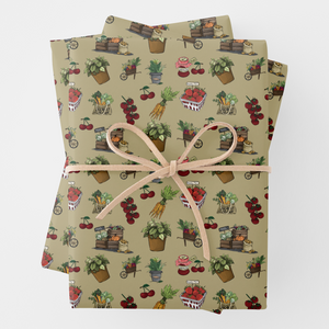 Farmers Market Gift Wrapping Paper Sheets, Set of 3