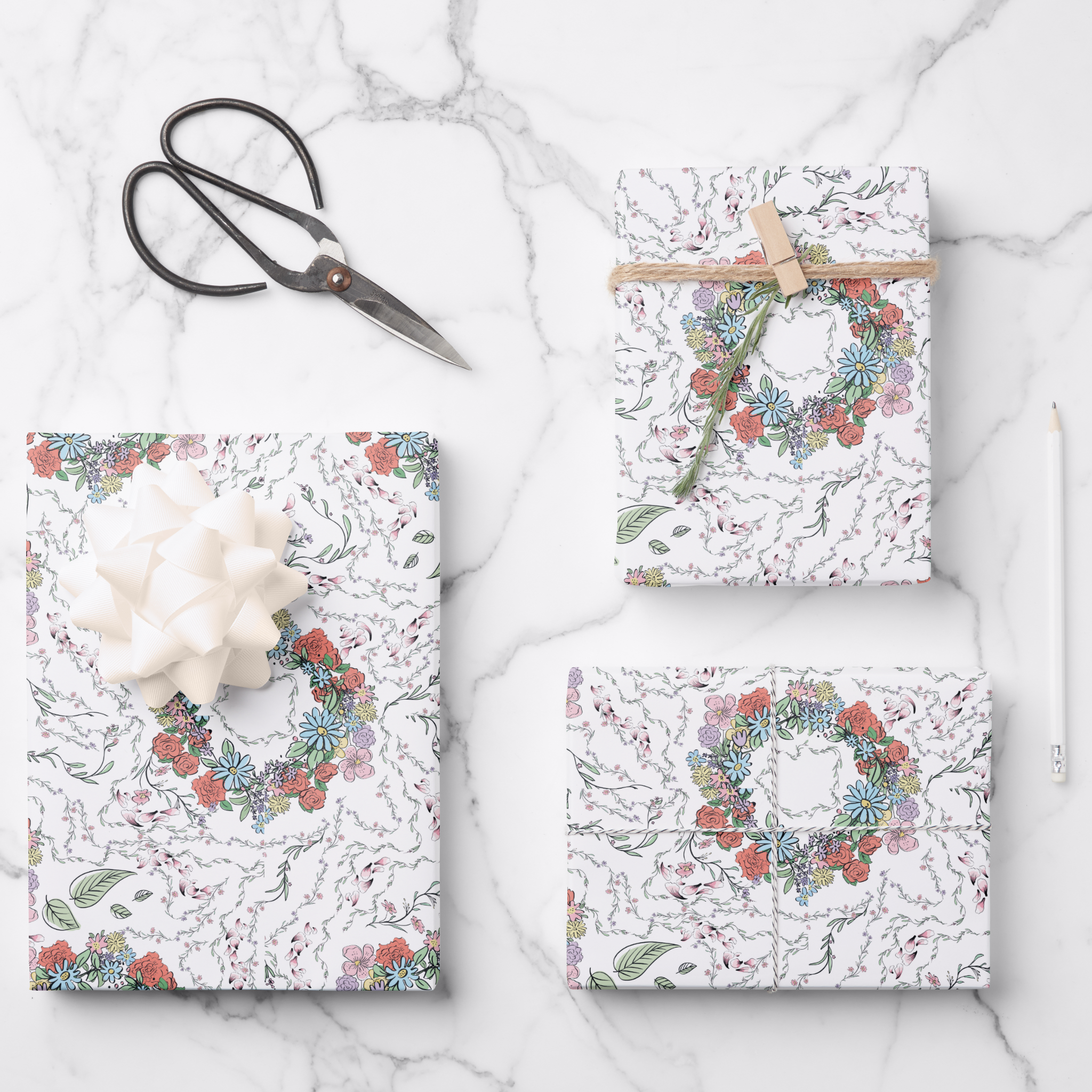 Floral Gift Wrapping Paper Sheets, Set of 3