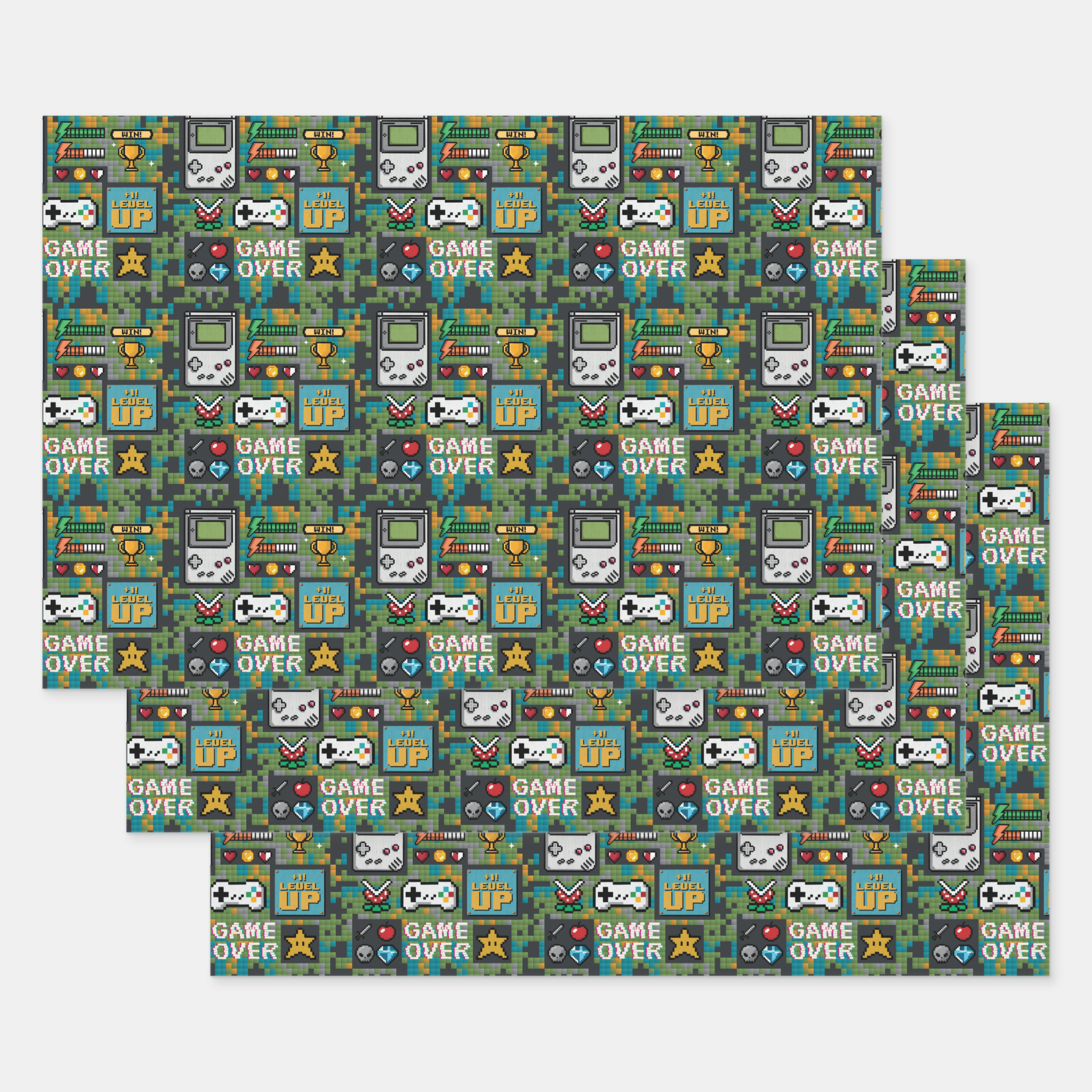 Gamer Gift Wrapping Paper Sheets, Set of 3