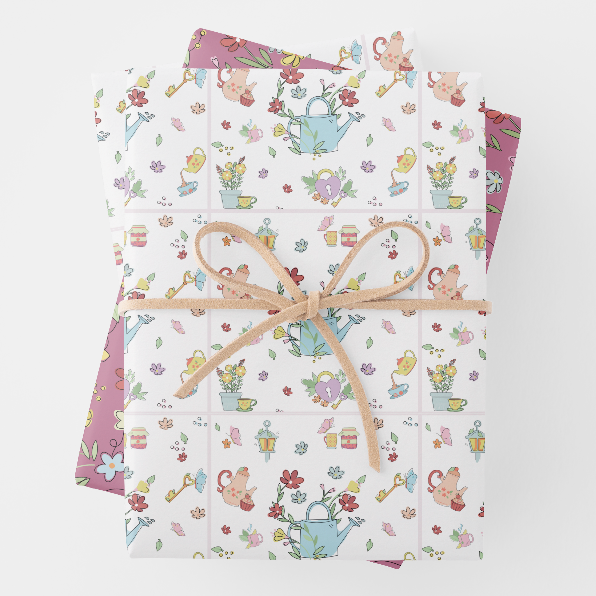 Garden Tea Gift Wrapping Paper Sheets, Set of 3