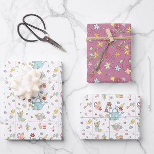Garden Tea Gift Wrapping Paper Sheets, Set of 3