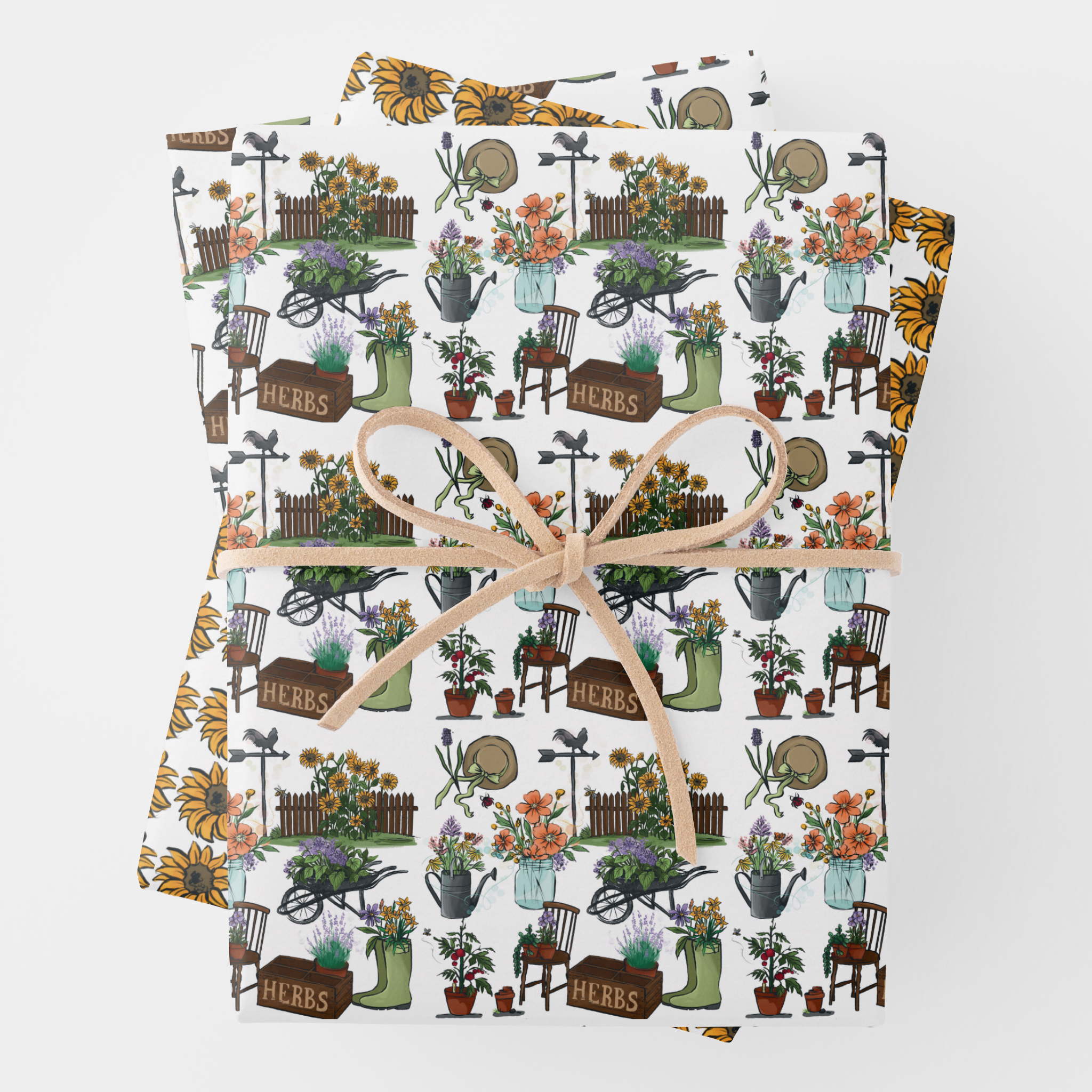 Gardening Gift Wrapping Paper Sheets, Set of 3