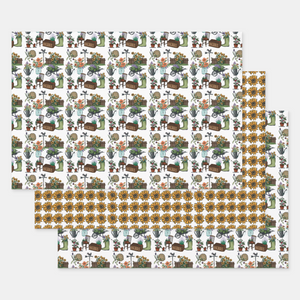 Gardening Gift Wrapping Paper Sheets, Set of 3
