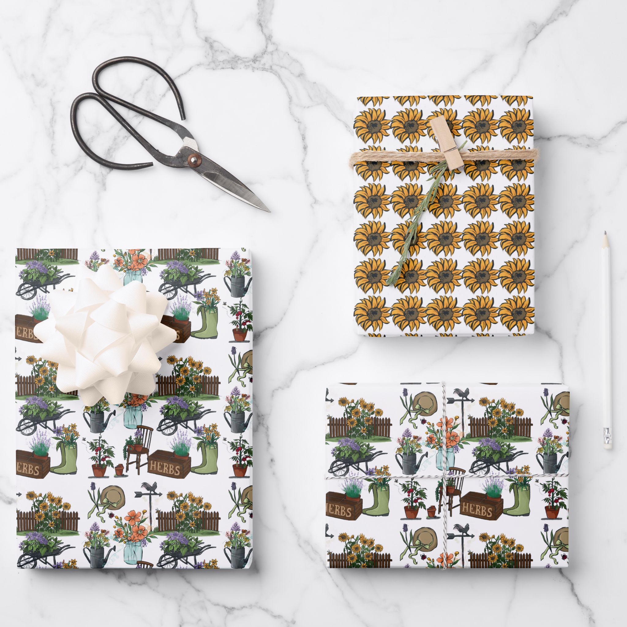 Gardening Gift Wrapping Paper Sheets, Set of 3