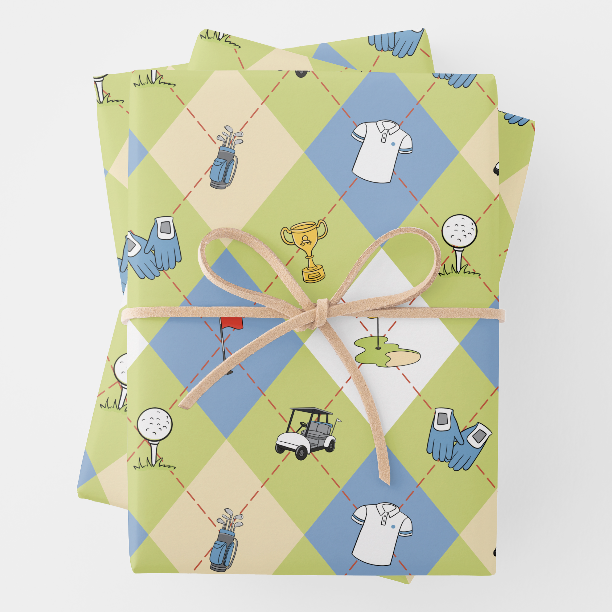 Golf Gift Wrapping Paper Sheets, Set of 3