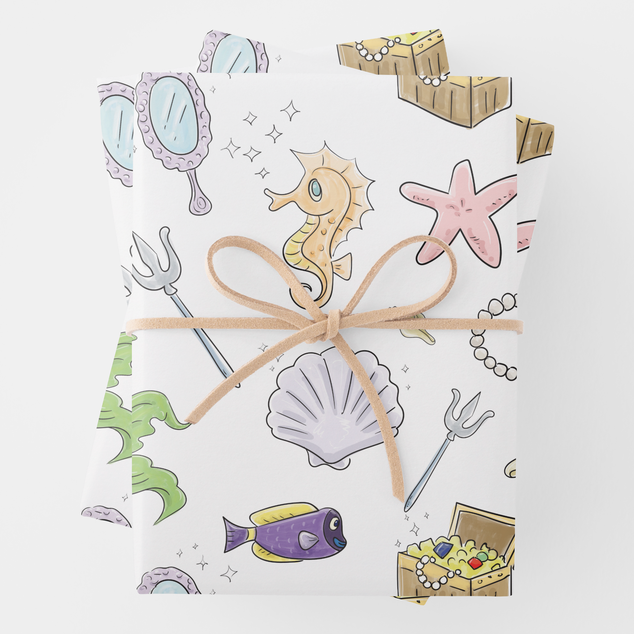 Mermaid Gift Wrapping Paper Sheets, Set of 3