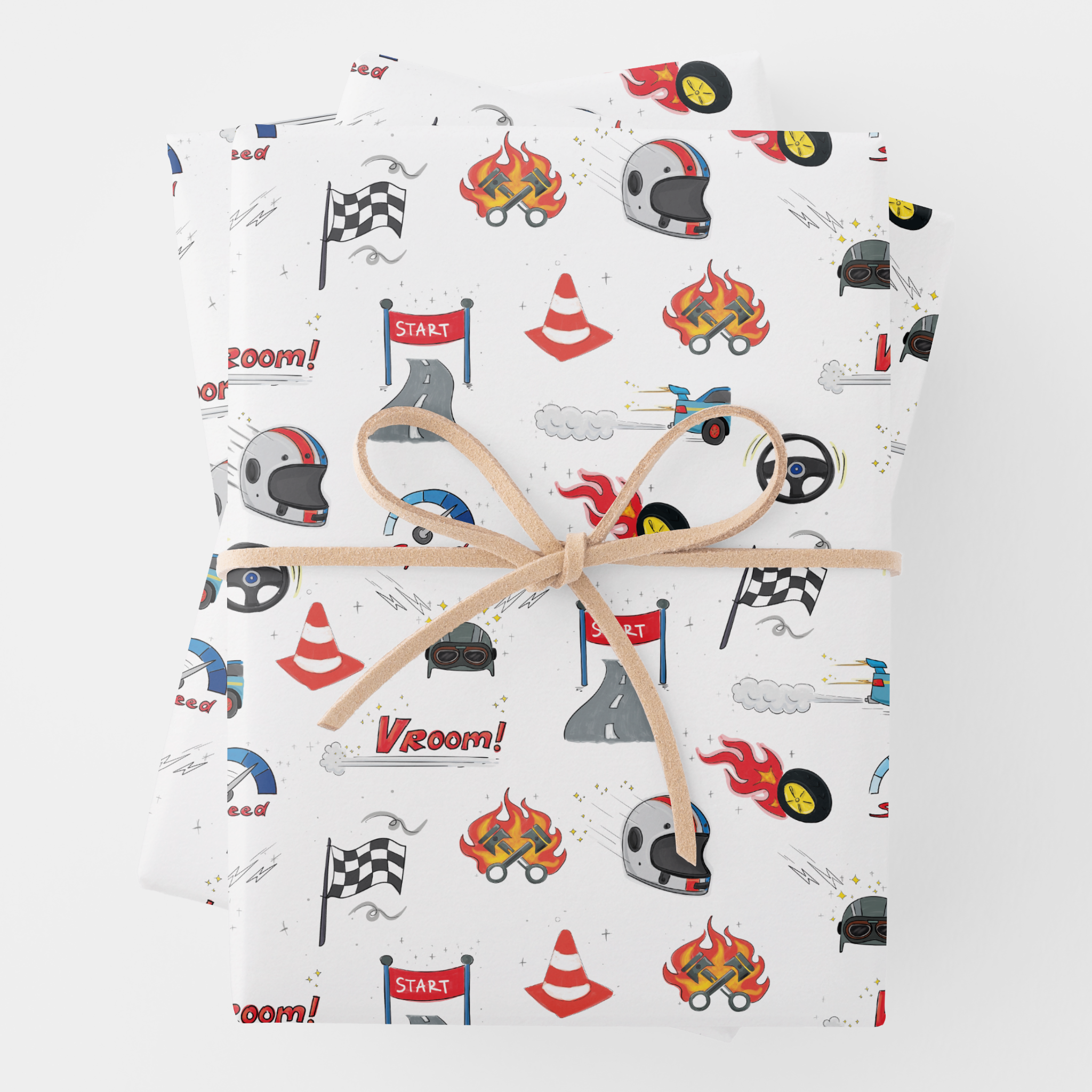 Racing Cars Gift Wrapping Paper Sheets, Set of 3