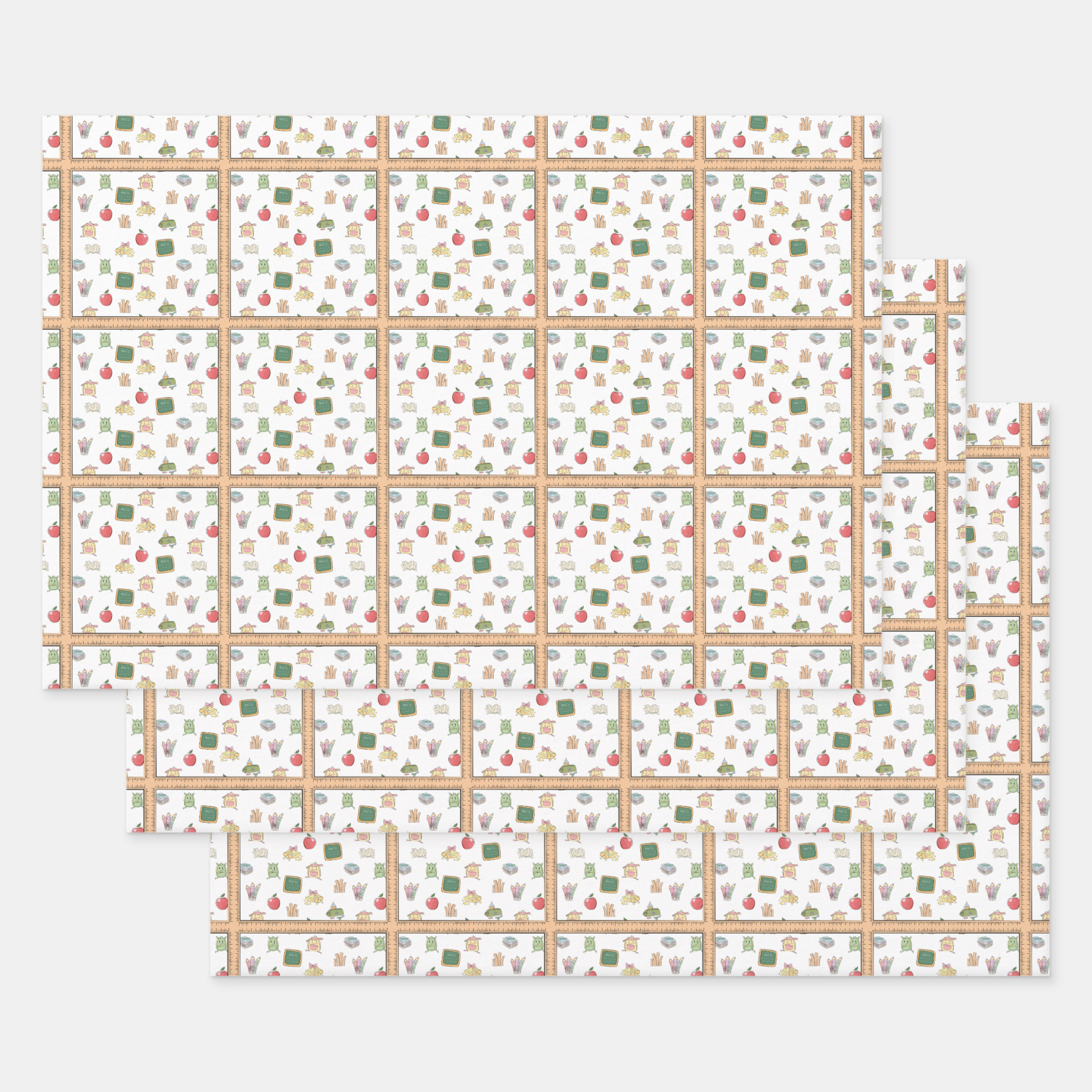 School Gift Wrapping Paper Sheets, Set of 3