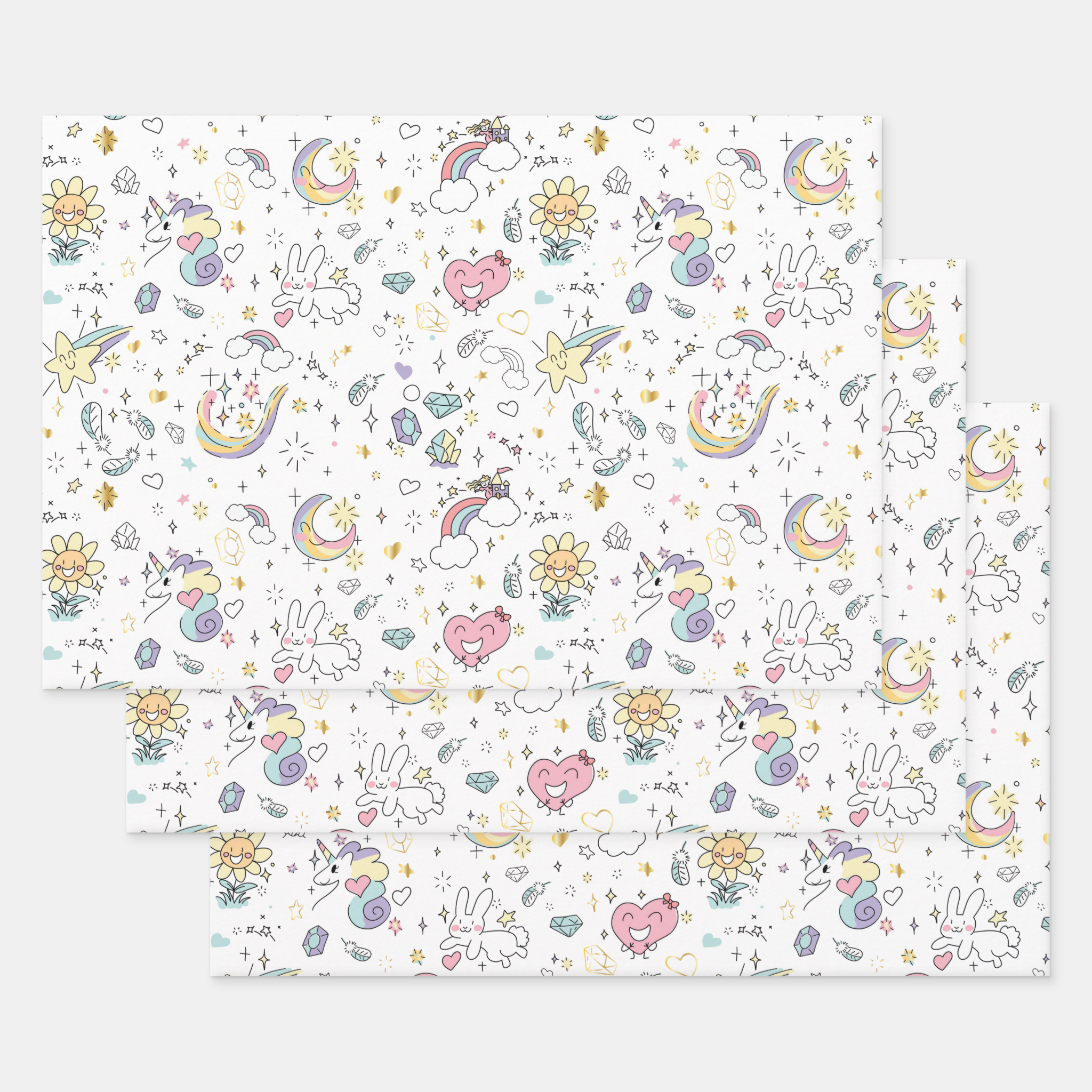 Unicorn Gift Wrapping Paper Sheets, Set of 3