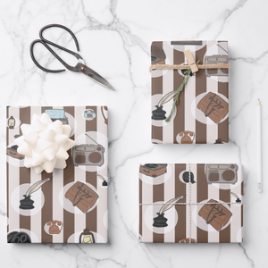 Vintage Gift Wrapping Paper Sheets, Set of 3