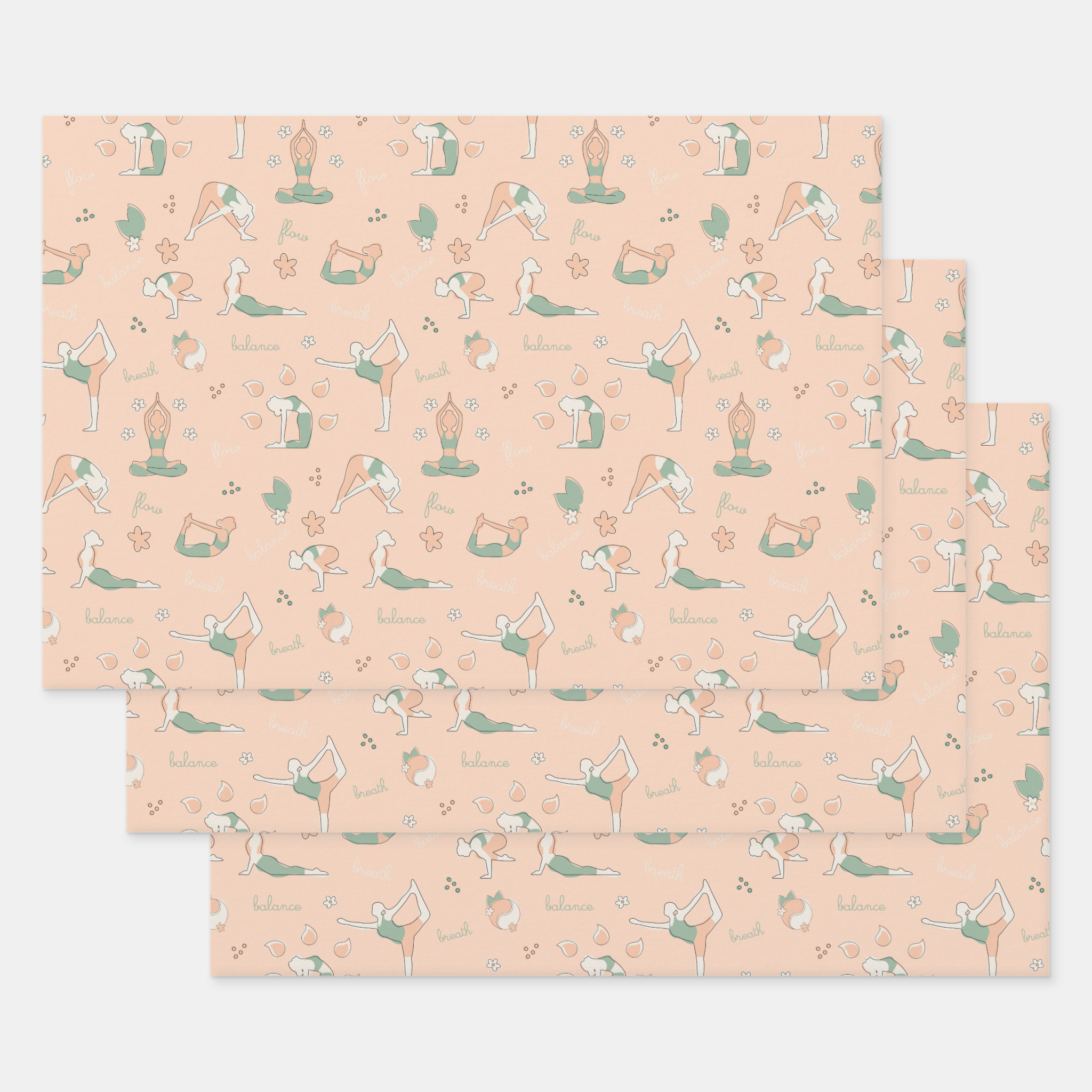 Yoga Gift Wrapping Paper Sheets, Set of 3