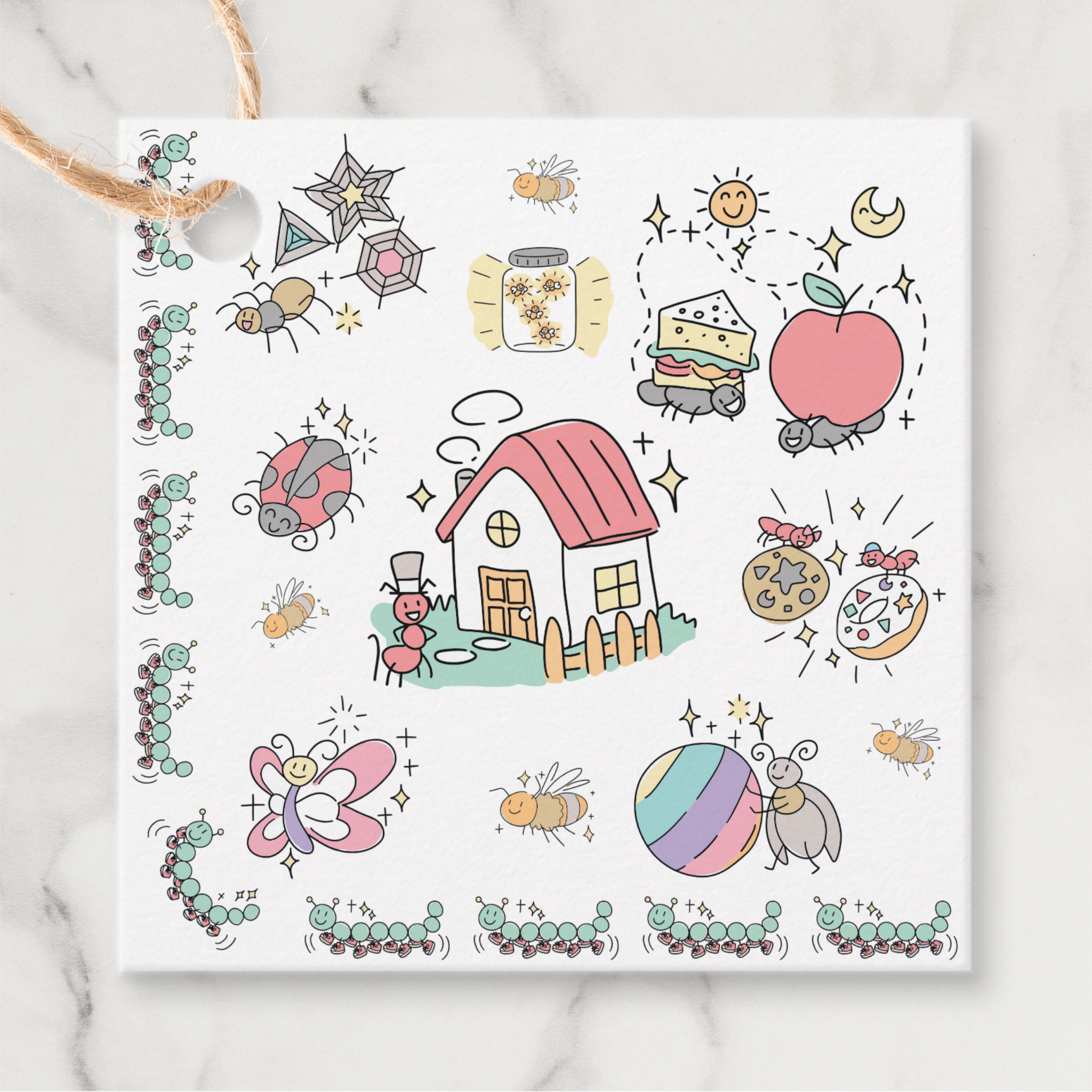 Bugs Gift Tags With Twine, Set of 12