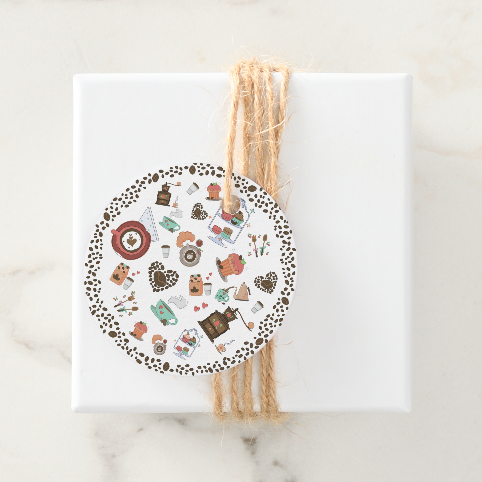 Coffee Gift Tags With Twine, Set of 12