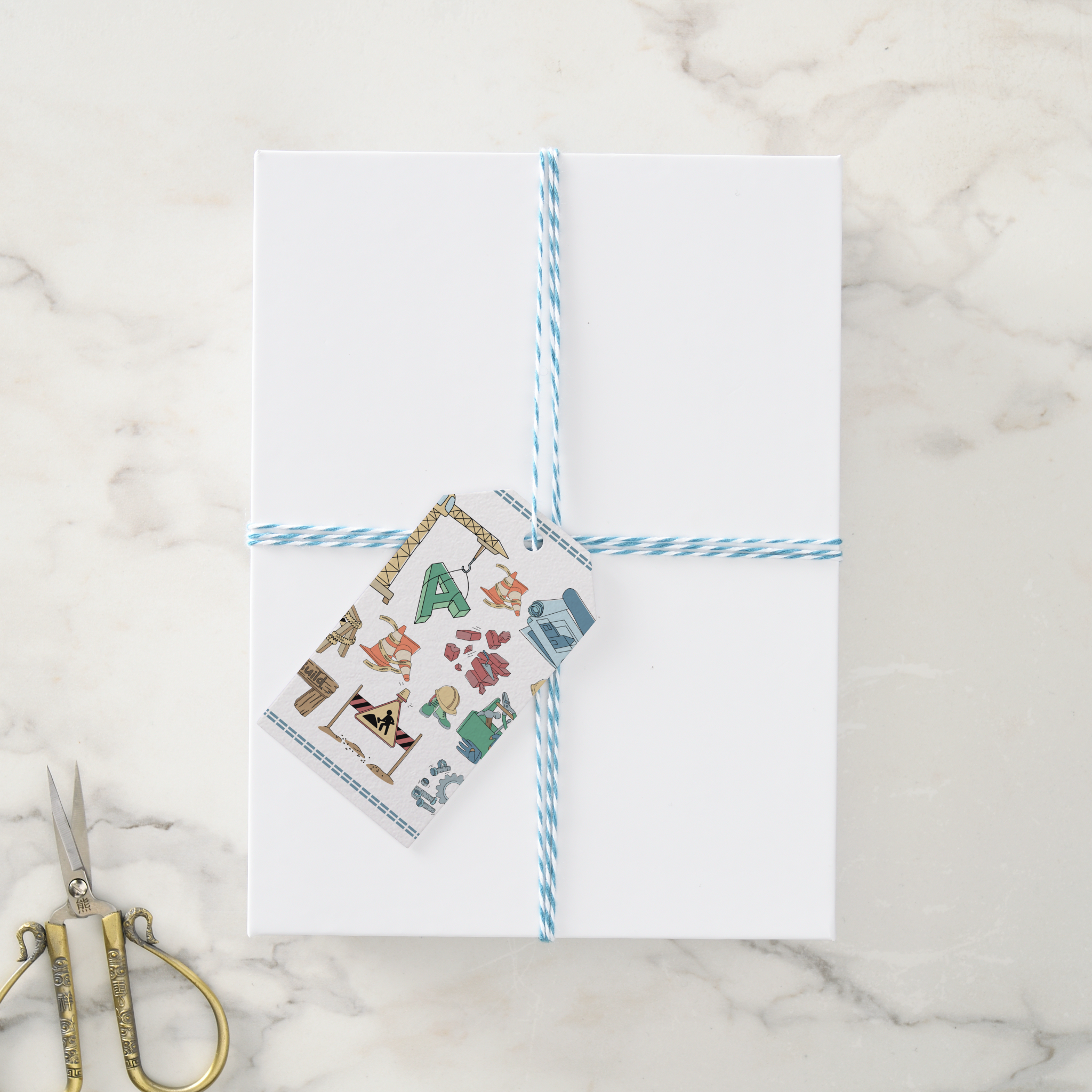 Construction Gift Tags With Twine, Set of 10