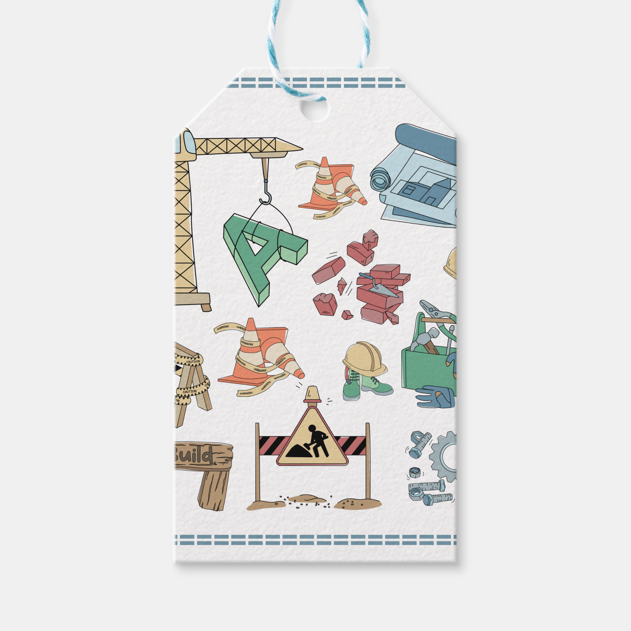 Construction Gift Tags With Twine, Set of 10