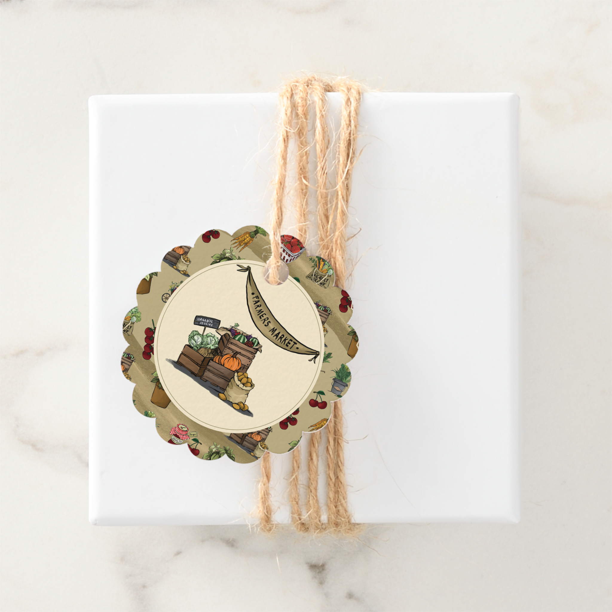 Farmers Market Gift Tags With Twine, Set of 12