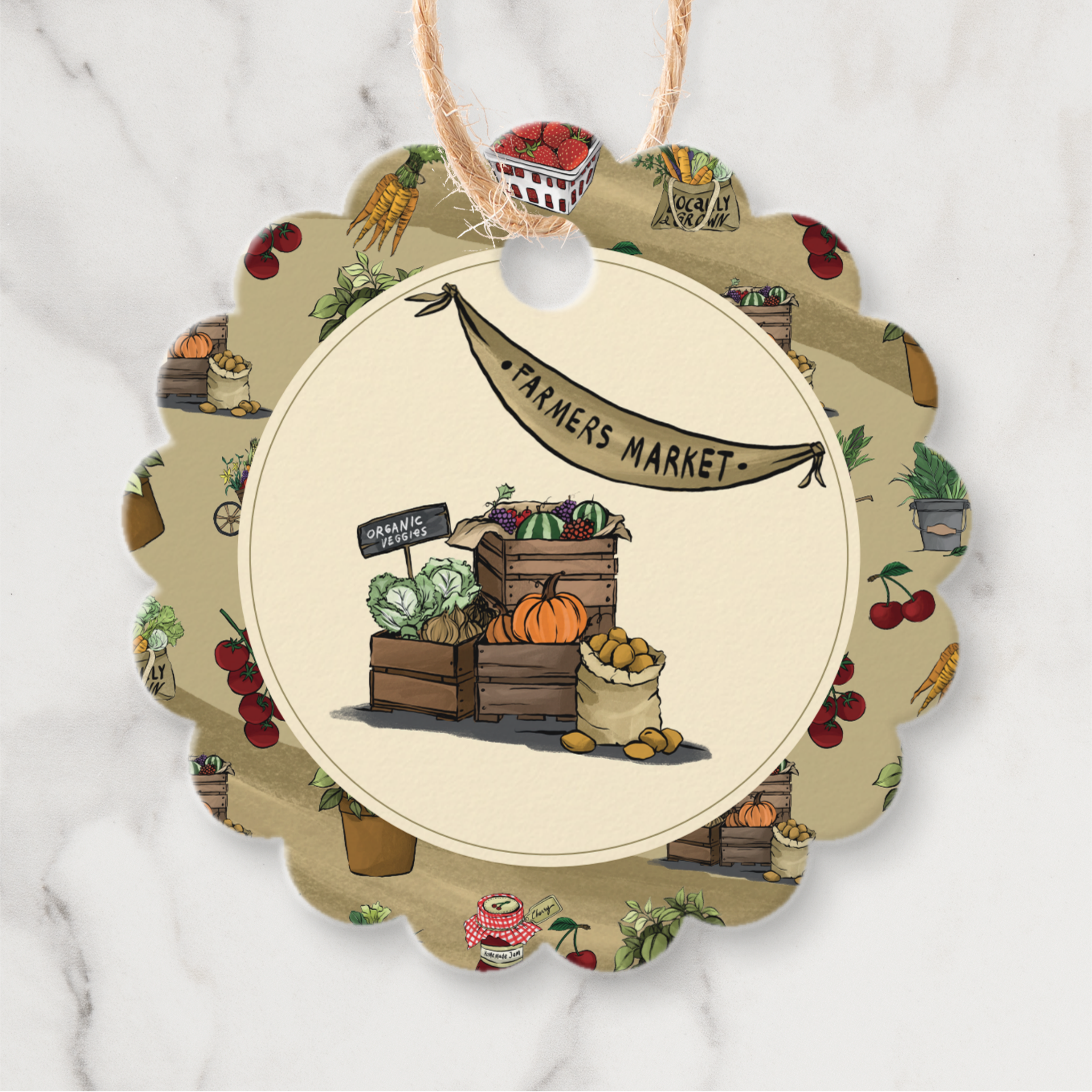 Farmers Market Gift Tags With Twine, Set of 12