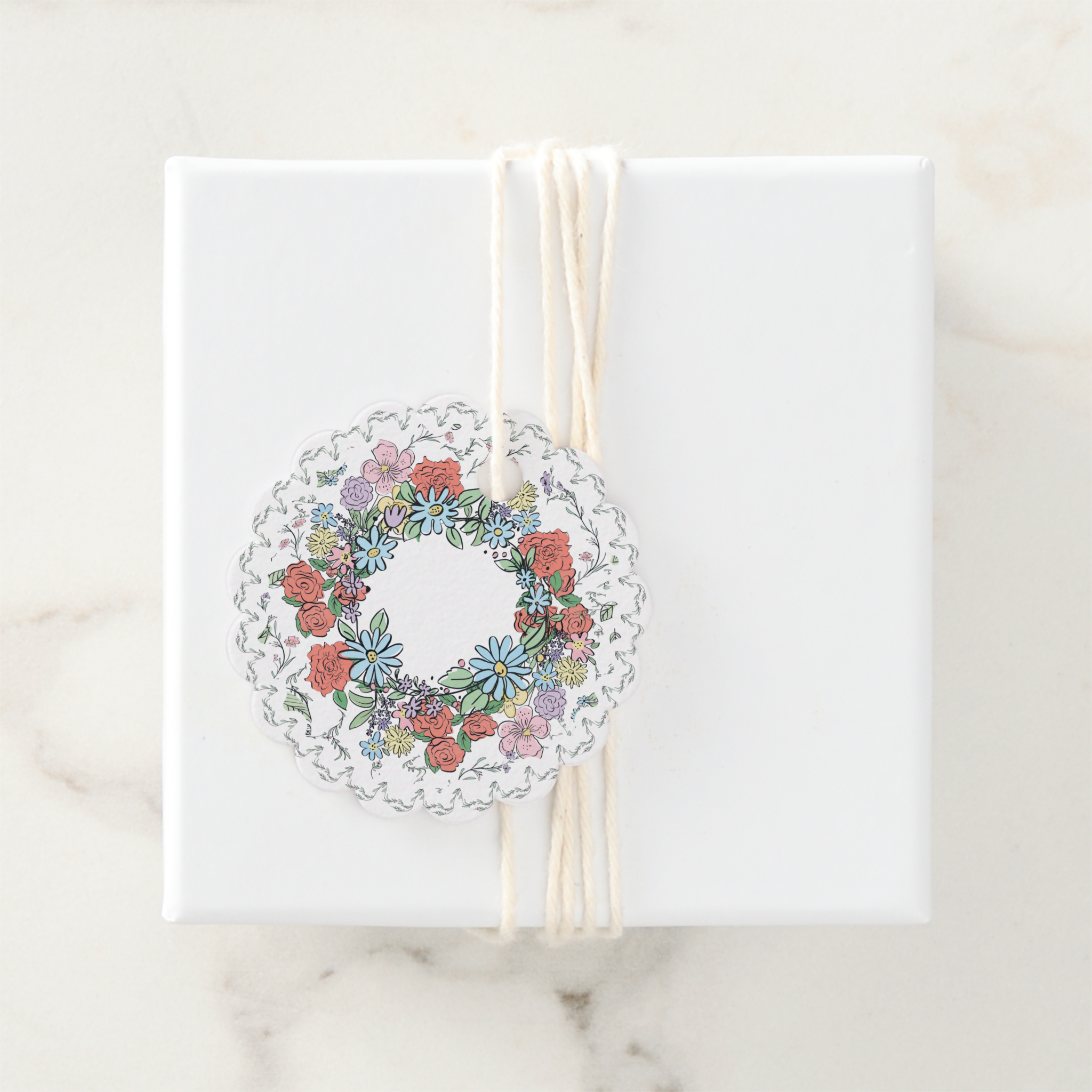 Floral Gift Tags With Twine, Set of 12