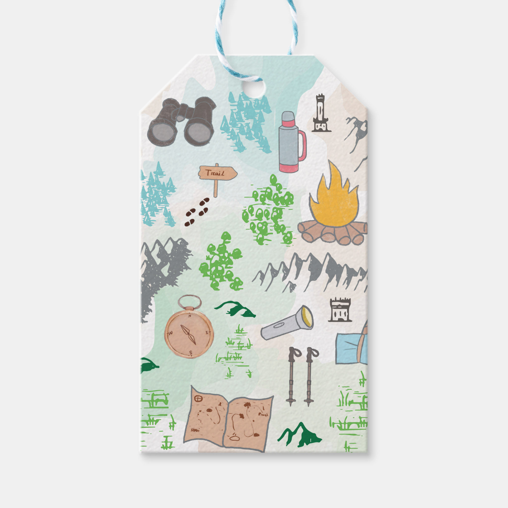 Hiking Gift Tags With Twine, Set of 10