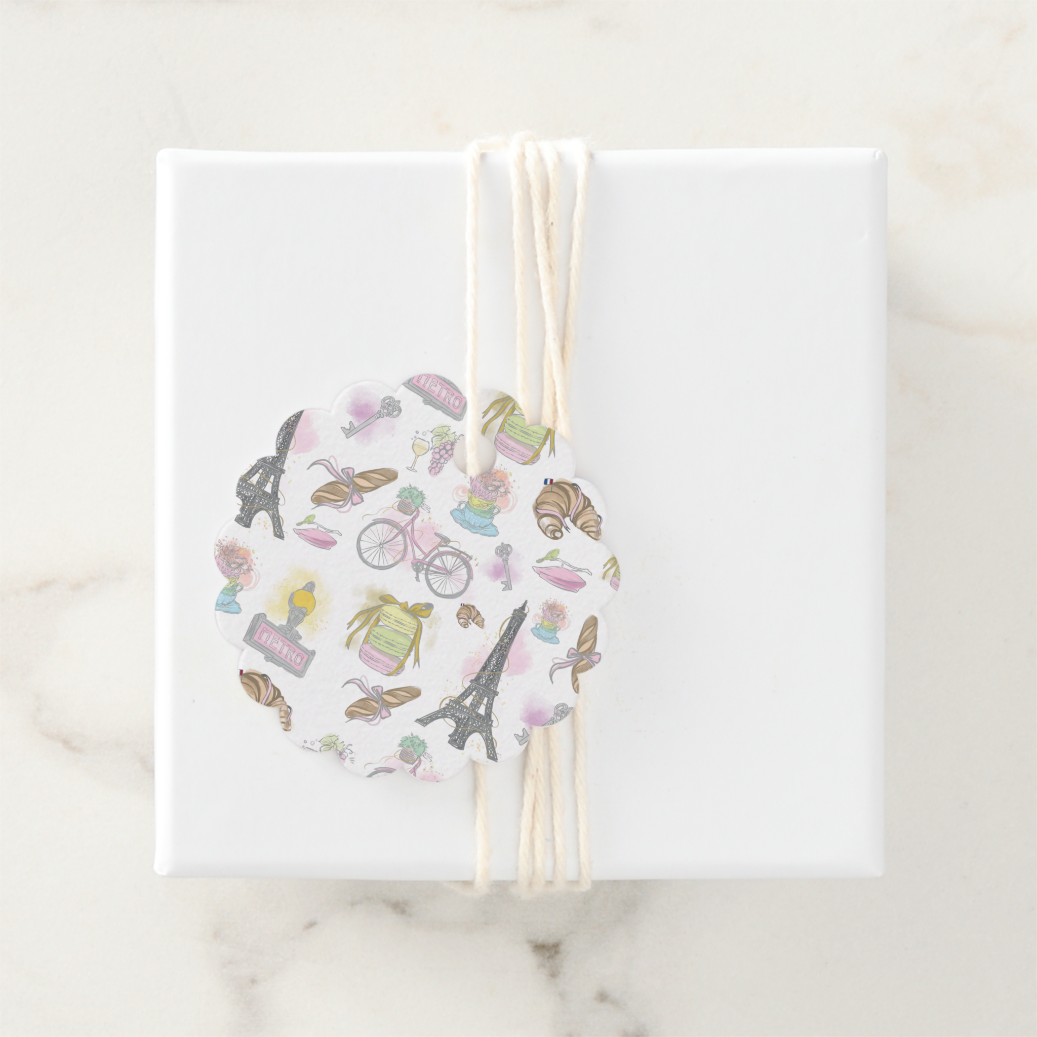 Paris Gift Tags With Twine, Set of 12