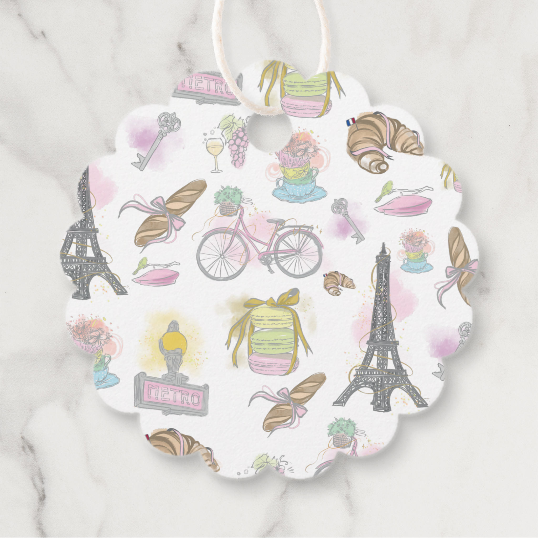 Paris Gift Tags With Twine, Set of 12